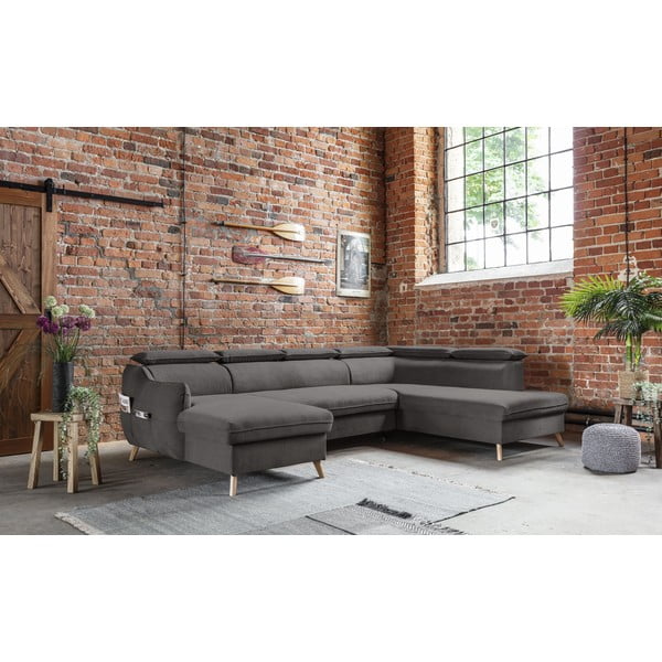 Tmavě šedá sametová rozkládací rohová pohovka do "U" (pravý roh) Sweet Harmony – Miuform-image-3