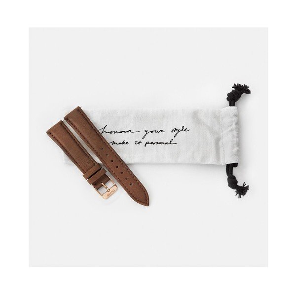Hnědý kožený řemínek s detaily v barvě růžového zlata k hodinkám Cluse La Bohème-image-1