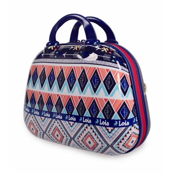 Modrý cestovní kosmetický kufřík s barevnými vzory Lois