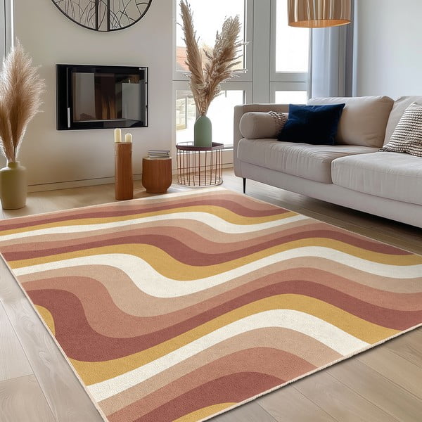 Okrově žlutý/starorůžový pratelný koberec 160x230 cm Creamy Strawberry Swirl – Mila Home-image-3