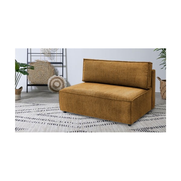 Manšestrový modul pohovky v hořčicové barvě, středový díl Nihad modular – Bobochic Paris-image-1