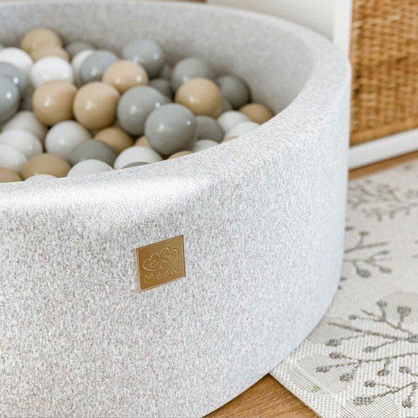 Šedý manšestrový bazének s míčky ø 90x30 cm Montessori – Meowbaby-image-2