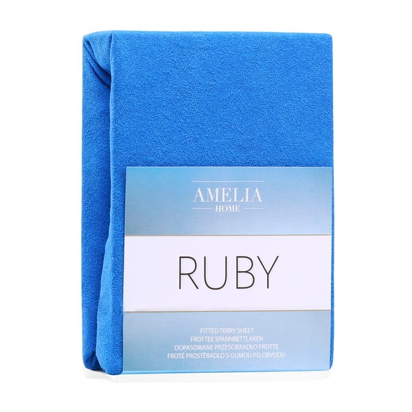 Modré elastické prostěradlo s vysokým podílem bavlny AmeliaHome Ruby, 100/120 x 200 cm-image-1
