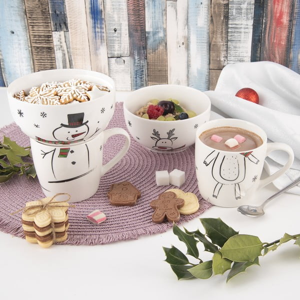 Bílý porcelánový set hrnku a misky s vánočním motivem 2 ks 350 ml – Orion-image-1