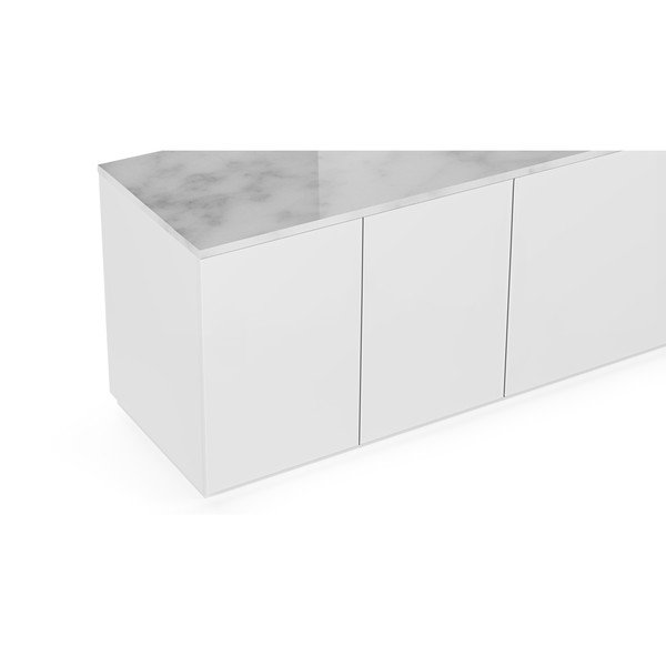 Matně bílý televizní stolek s deskou v bílém mramorovém dekoru TemaHome Join, 200 x 57 cm-image-1