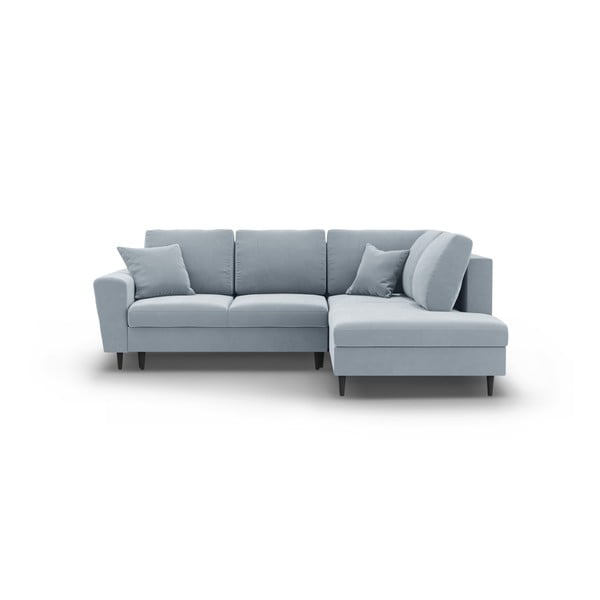 Světle modrá sametová rozkládací/s úložným prostorem rohová pohovka (pravý roh/do L) Kyoto – Cosmopolitan Design