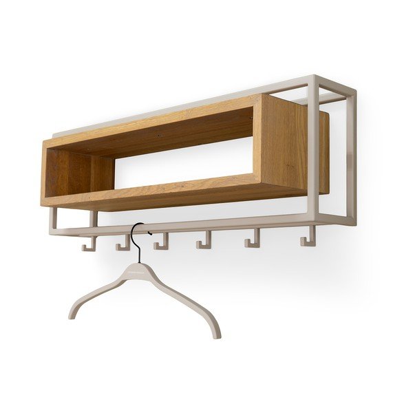 Nástěnný věšák z dubového dřeva v přírodní barvě/taupe s poličkou 78 cm School – Spinder Design