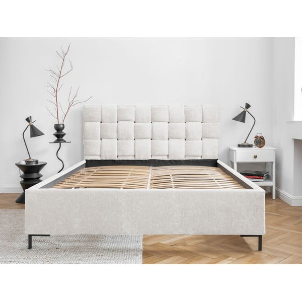 Krémová čalouněná dvoulůžková postel s roštem 140x200 cm Eve – Miuform-image-2