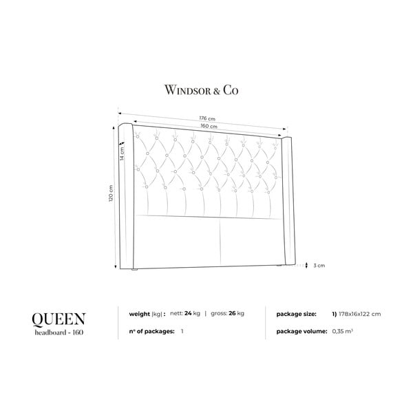 Ocelově šedé čelo postele Windsor & Co Sofas Queen, 176 x 120 cm-image-3