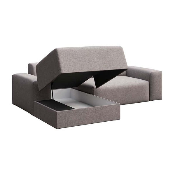 Šedá sametová rozkládací/s úložným prostorem rohová pohovka (levý roh/s lenoškou) Villet – Rodier-image-3