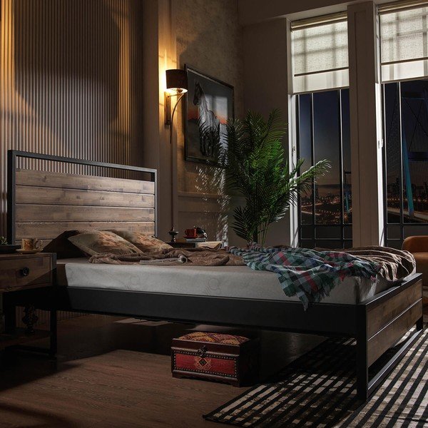 Dvoulůžková postel s roštem v černo-přírodní barvě 140x200 cm Ariane – Kalune Design-image-2