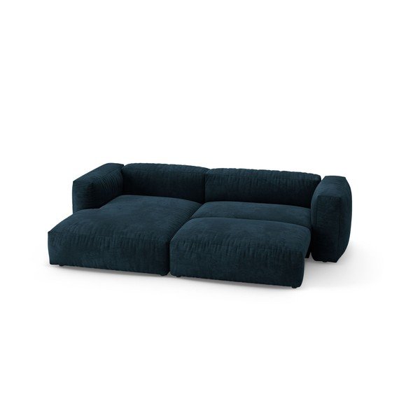 Tmavě modrá sametová rozkládací modulární rohová pohovka (levý roh/s lenoškou) – Micadoni -image-4