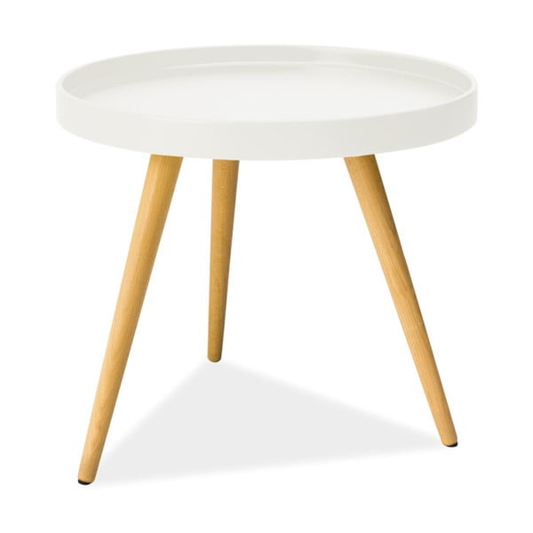 Bílý odkládací stolek s nohama z kaučukového dřeva Signal Toni, ⌀ 50 cm