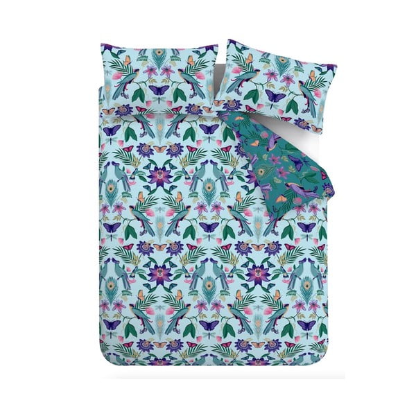 Modré povlečení na dvoulůžko 200x200 cm Mya Tropical Floral – Catherine Lansfield