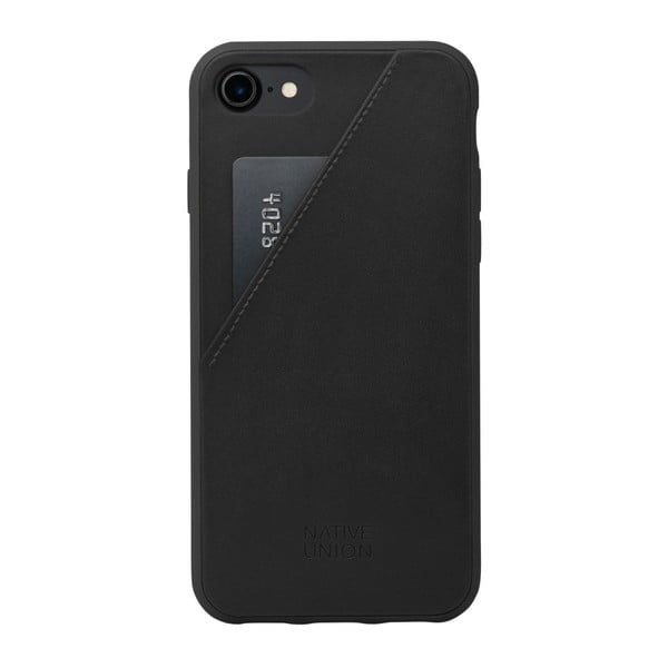 Černý kožený obal na mobilní telefon s přihrádkou na kartu pro iPhone 7 a 8 Native Union Clic Clac