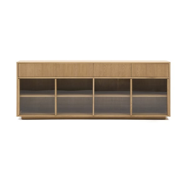 Vitrína v dekoru dubu s posuvnými dveřmi v přírodní barvě 200x80x40 cm Helvine – Kave Home