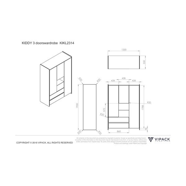 Bílá dětská šatní skříň Vipack Kiddy, 137,8 x 190 cm-image-4