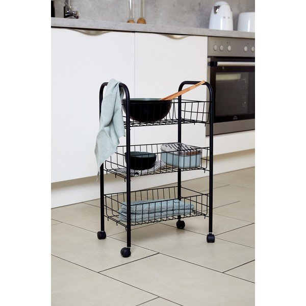 Černý kovový třípatrový pojízdný vozík Wenko Florenz-image-2