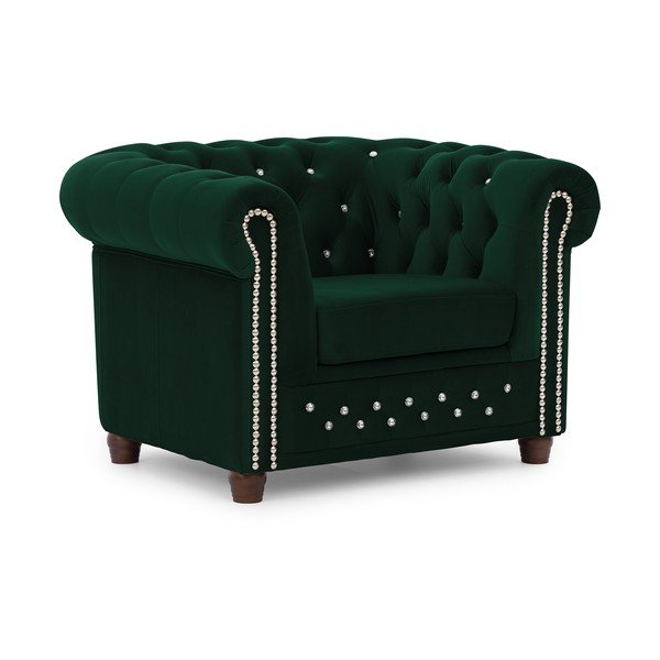 Zelené sametové křeslo chesterfield York Blik – Ropez