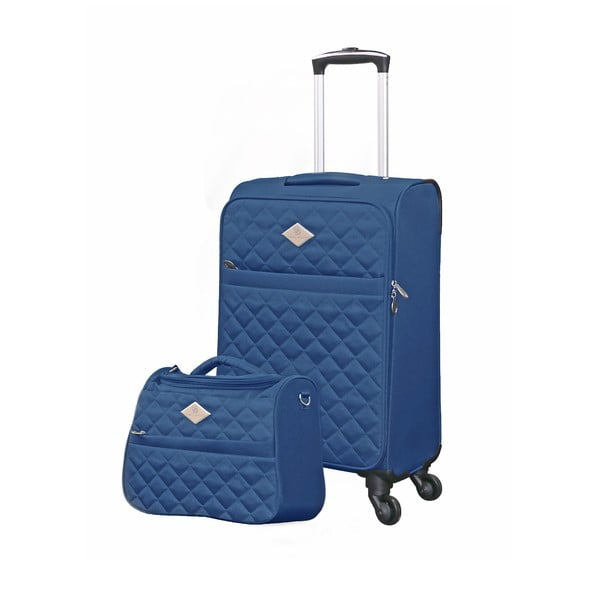 Set modrého cestovního kufru na kolečkách a menšího kufříku GERARD PASQUIER Valises Cabine & Unity Case