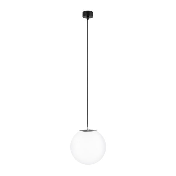 Bílé závěsné svítidlo s černým kabelem a detailem ve stříbrné barvě Sotto Luce Tsuri, ⌀ 25 cm