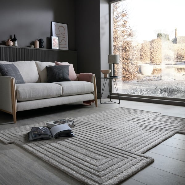 Šedý ručně tkaný vlněný koberec 160x230 cm Zen Rectangles – Flair Rugs-image-1