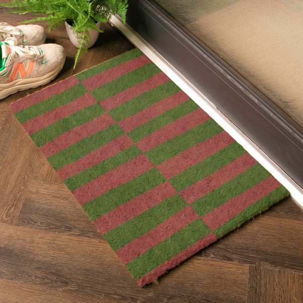Rohožka z kokosového vlákna 40x60 cm Pink & Green Half Stripes – Artsy Doormats-image-1