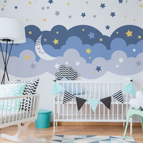 Nástěnná samolepka Ambiance Scandinavian Clouds With Stars And Moon-image-4