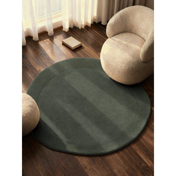 Tmavě zelený ručně tkaný kulatý koberec s příměsí vlny ø 160 cm Kari Organic – Villeroy&Boch-image-1