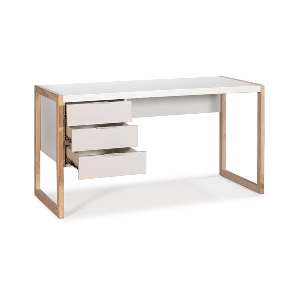 Bílý psací stůl s nohami z borovicového dřeva Marckeric Frank-image-4