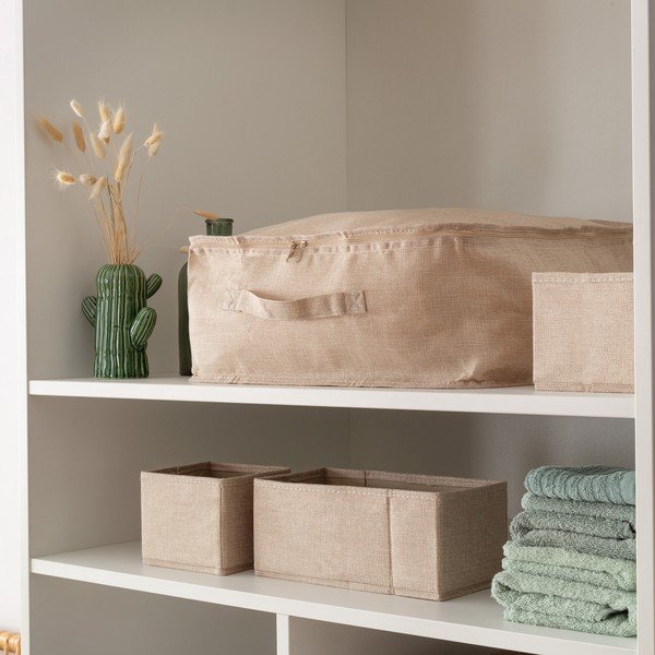 Béžové látkové úložné boxy v sadě 2 ks 14x12x12 cm Sandy – Compactor-image-2