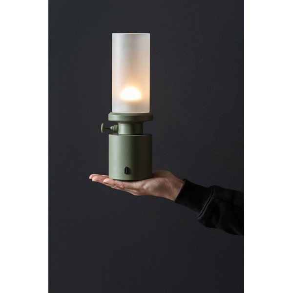 Khaki LED stmívatelná stolní lampa s kovovým stínidlem/se skleněným stínidlem (výška 29,5 cm) Camp – Leitmotiv-image-1