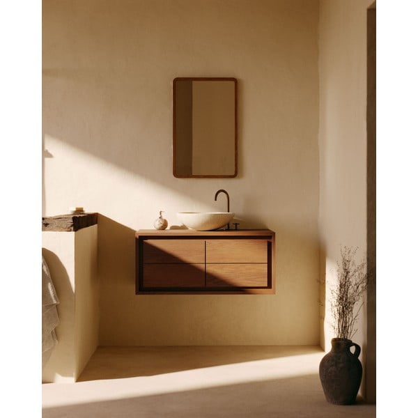 Tmavě hnědá závěsná skříňka pod umyvadlo z teakového dřeva 90x40 cm Kenta – Kave Home-image-1