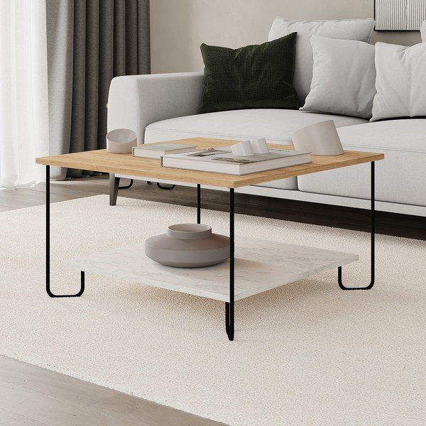 Konferenční stolek s deskou v dubovém dekoru v bílo-přírodní barvě 80x80 cm Tonka – Marckeric-image-3