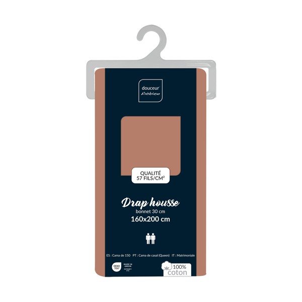 Napínací bavlněné prostěradlo v lososové barvě 160x200 cm Lina – douceur d'intérieur-image-2