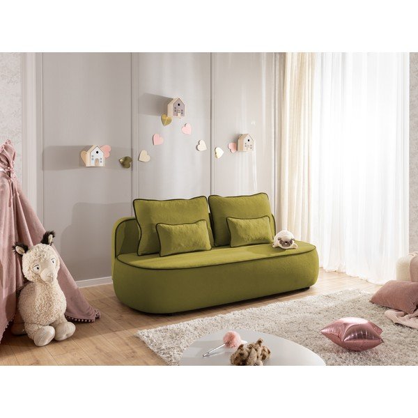 Zelená/tmavě zelená sametová rozkládací/s úložným prostorem dětská pohovka 210 cm Saga – Ropez-image-2