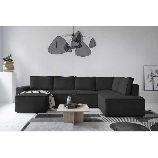 Antracitová manšestrová rozkládací rohová pohovka (pravý roh/do "U") Brave Dave – Miuform-image-1