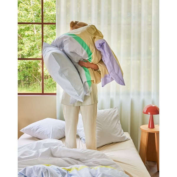 Prodloužené bavlněné povlečení na jednolůžko v béžovo-levandulové barvě 140x220 cm Block – Hübsch-image-3