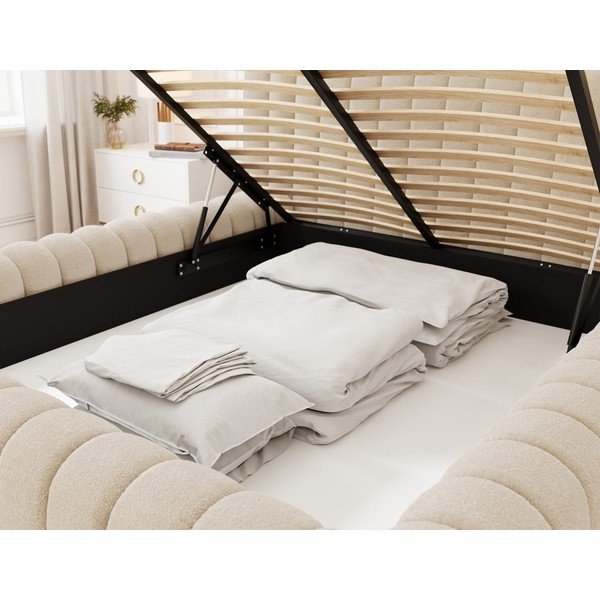 Béžová čalouněná dvoulůžková postel s úložným prostorem s roštem 180x200 cm Carilla – ELTAP-image-4