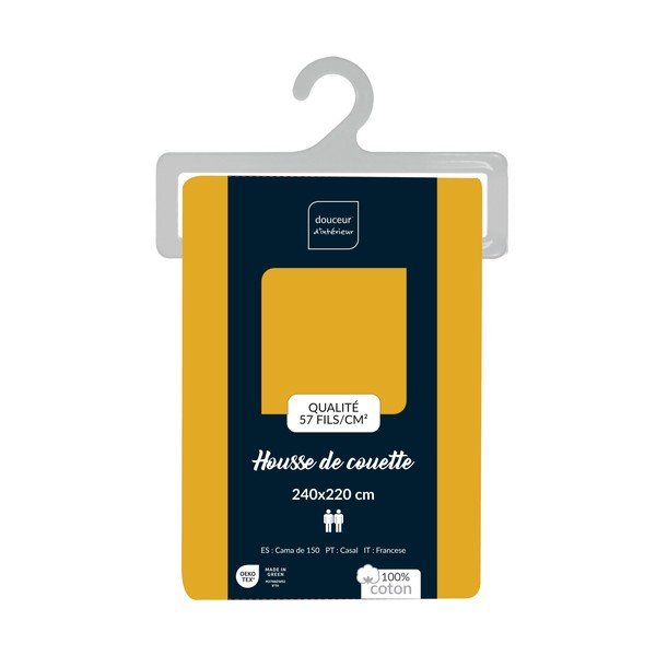 Žlutý bavlněný povlak na peřinu na dvoulůžko/prodloužený 240x220 cm Lina – douceur d'intérieur-image-2