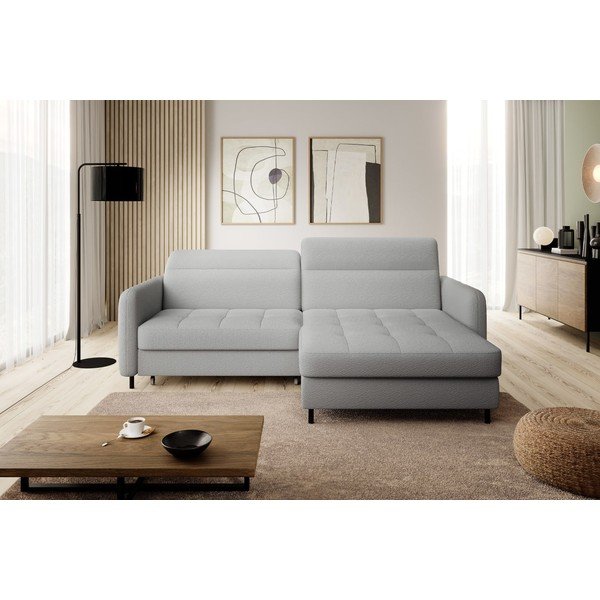 Šedá rozkládací/s úložným prostorem rohová pohovka z textilie bouclé (pravý roh/s lenoškou) Gomsi – ELTAP-image-1