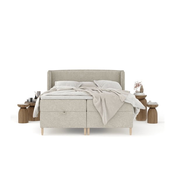 Světle šedá boxspring postel s úložným prostorem 160x200 cm Monpelli – Maison de Rêve-image-2