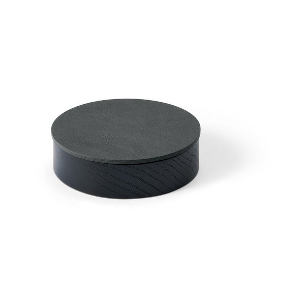 Černý/antracitový dřevěný/z eko kůže úložný box s víkem/dekorativní ø 11x3,5 cm Circle Nupo – LIND DNA