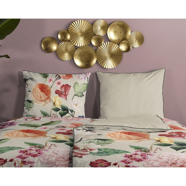 Béžové povlečení na jednolůžko z bavlněného saténu 140x200 cm – Descanso-image-2