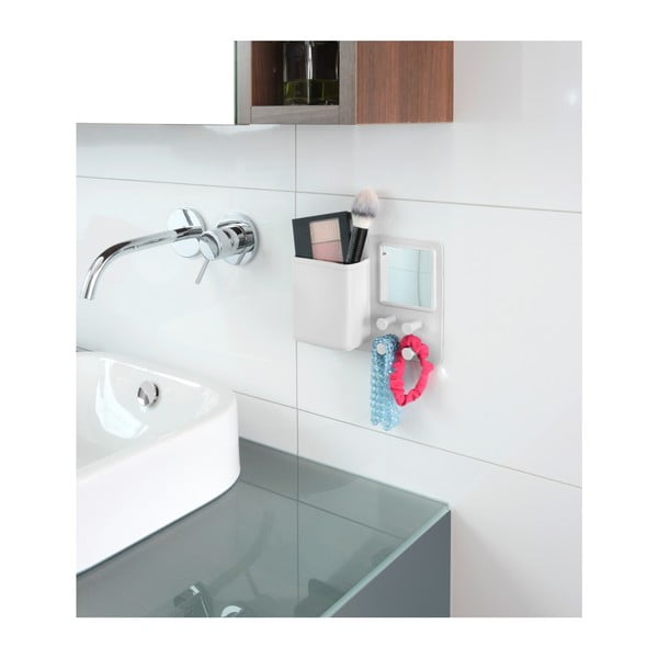 Bílý silikonový nástěnný organizér s háčky a zrcátkem Wenko Ampio-image-4