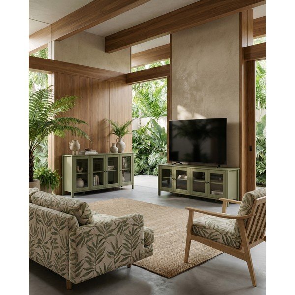 Zelený TV stolek z borovicového dřeva 150x50x40 cm Alessandra – Marckeric-image-1