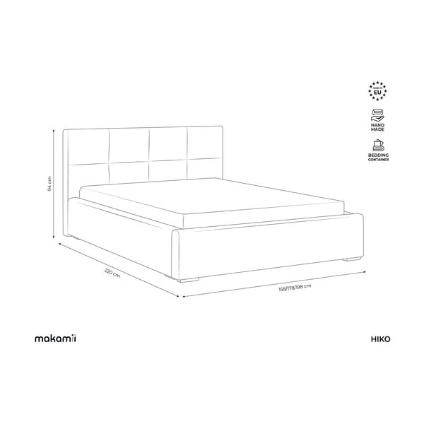 Zelená sametová čalouněná dvoulůžková postel s úložným prostorem s roštem 140x200 cm Hiko – Makamii-image-3