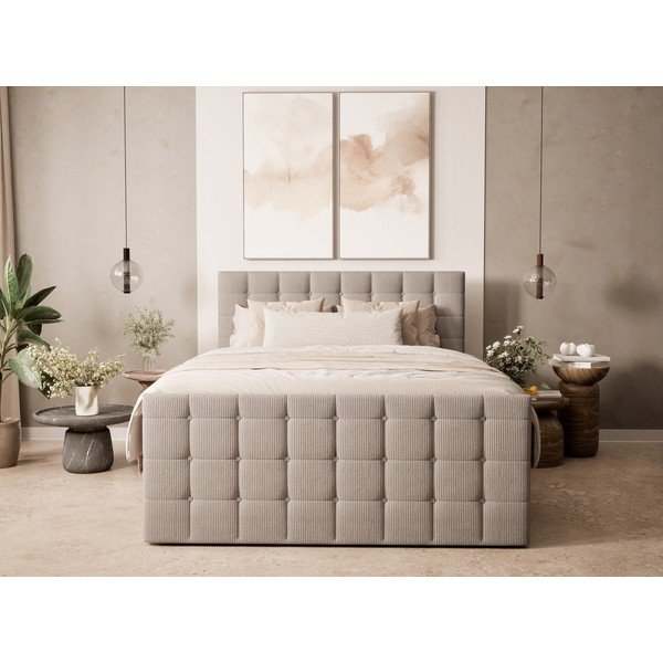 Béžová boxspring postel s úložným prostorem 200x200 cm Tasca – Maison de Rêve-image-4
