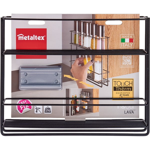 Černá výsuvná nástěnná dvoupatrová police na koření Metaltex Lava-image-3