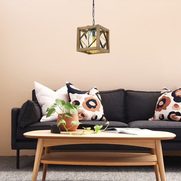 Hnědé závěsné svítidlo s dřevěným stínidlem/s kovovým stínidlem Zikzak Cam – Opviq lights-image-1